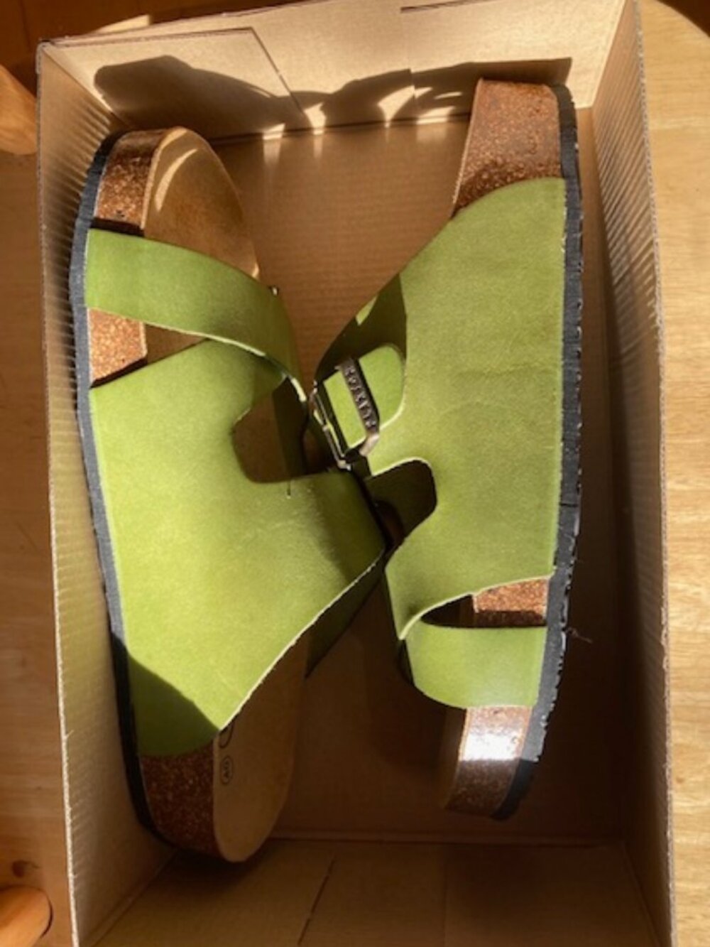 New w/Box Plakton Green Sandals 40 Malabo Cork Leather Spain Avocado/Birkenstock